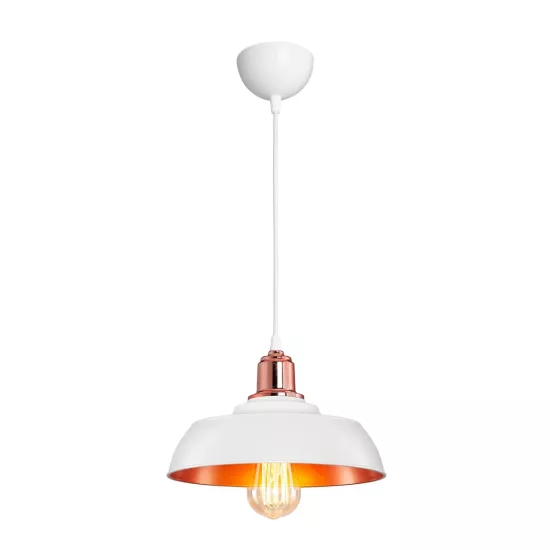 LOAN 203-0282 Μοντέρνο Κρεμαστό Φωτιστικό Οροφής με Ντουί 1 x E27 AC 220-240V IP20 - Λευκό & Μπρονζέ  - Μ25.5 x Π25.5 x Υ17cm