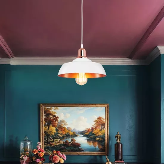 LOAN 203-0282 Μοντέρνο Κρεμαστό Φωτιστικό Οροφής με Ντουί 1 x E27 AC 220-240V IP20 - Λευκό & Μπρονζέ  - Μ25.5 x Π25.5 x Υ17cm