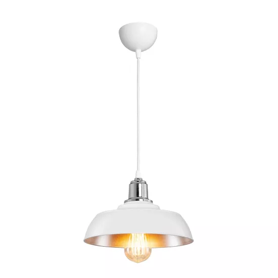 LOAN 203-0284 Μοντέρνο Κρεμαστό Φωτιστικό Οροφής με Ντουί 1 x E27 AC 220-240V IP20 - Λευκό & Ασημί  - Μ25.5 x Π25.5 x Υ17cm