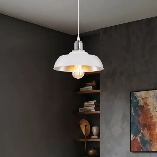 LOAN 203-0284 Μοντέρνο Κρεμαστό Φωτιστικό Οροφής με Ντουί 1 x E27 AC 220-240V IP20 - Λευκό & Ασημί  - Μ25.5 x Π25.5 x Υ17cm