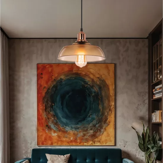 LOAN 203-0285 Μοντέρνο Κρεμαστό Φωτιστικό Οροφής με Ντουί 1 x E27 AC 220-240V IP20 - Καφέ & Μπρονζέ - Μ25.5 x Π25.5 x Υ17cm