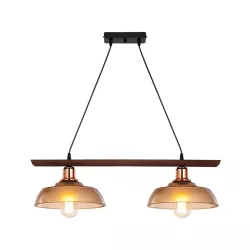 LOAN 203-0288 Μοντέρνο Κρεμαστό Φωτιστικό Οροφής με Ντουί 2 x E27 AC 220-240V IP20 - Καφέ & Μπρονζέ - Μ70 x Π25.5 x Υ19cm