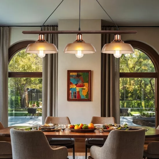 LOAN 203-0289 Μοντέρνο Κρεμαστό Φωτιστικό Οροφής με Ντουί 3 x E27 AC 220-240V IP20 - Καφέ & Μπρονζέ -  Μ89 x Π25.5 x Υ19cm