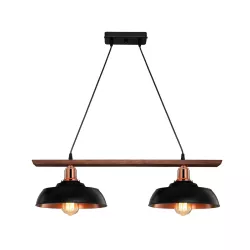 LOAN 203-0290 Μοντέρνο Κρεμαστό Φωτιστικό Οροφής με Ντουί 2 x E27 AC 220-240V IP20 - Μαύρο & Μπρονζέ - Μ70 x Π25.5 x Υ19cm