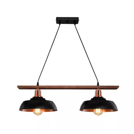 LOAN 203-0290 Μοντέρνο Κρεμαστό Φωτιστικό Οροφής με Ντουί 2 x E27 AC 220-240V IP20 - Μαύρο & Μπρονζέ - Μ70 x Π25.5 x Υ19cm