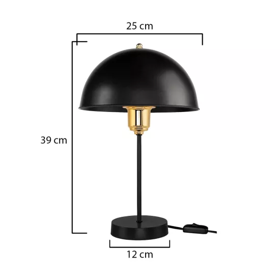 GAZETA 203-0298 Μοντέρνο Επιτραπέζιο Φωτιστικό Πορτατίφ με Ντουί 1 x E27 AC 220-240V IP20 - Μαύρο & Χρυσό - Μ25 x Π25 x Υ39cm