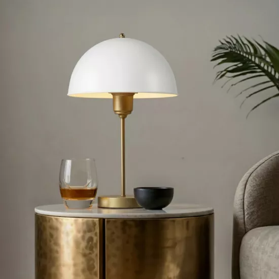 GAZETA 203-0303 Μοντέρνο Επιτραπέζιο Φωτιστικό Πορτατίφ με Ντουί 1 x E27 AC 220-240V IP20 - Λευκό & Μπρονζέ  - Μ25 x Π25 x Υ39cm