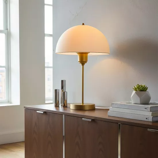 GAZETA 203-0304 Μοντέρνο Επιτραπέζιο Φωτιστικό Πορτατίφ με Ντουί 1 x E27 AC 220-240V IP20 - Λευκό Δίαφανο & Μπρονζέ  - Μ25 x Π25 x Υ39cm