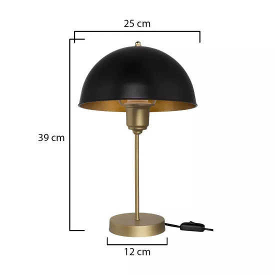 GAZETA 203-0305 Μοντέρνο Επιτραπέζιο Φωτιστικό Πορτατίφ με Ντουί 1 x E27 AC 220-240V IP20 - Μαύρο & Χρυσό - Μ25 x Π25 x Υ39cm
