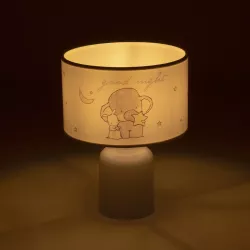 ELEPHANT 204-0025 Παιδικό Eπιτραπέζιο Φωτιστικό Πορτατίφ Μονόφωτο 1 x E27 IP20 Πολύχρωμο Ύφασμα με Λευκό Πλαστικό - Μ24 x Π24 x Υ32cm