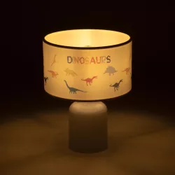 DINO 204-0028 Παιδικό Eπιτραπέζιο Φωτιστικό Πορτατίφ Μονόφωτο 1 x E27 IP20 Πολύχρωμο Ύφασμα με Λευκό Πλαστικό - Μ24 x Π24 x Υ32cm