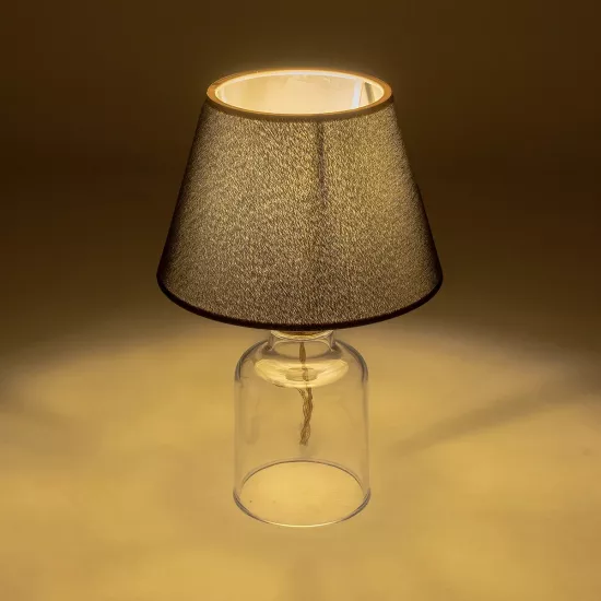 TRANS 204-0054 Μοντέρνο Επιτραπέζιο Φωτιστικό Πορτατίφ με Ντουί 1 x E27 AC 220-240V IP20 - Διάφανο & Μαύρο - Μ22 x Π22 x Υ34cm