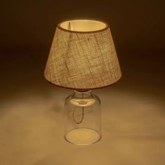 TRANS 204-0055 Μοντέρνο Επιτραπέζιο Φωτιστικό Πορτατίφ με Ντουί 1 x E27 AC 220-240V IP20 - Διάφανο & Μπεζ - Μ22 x Π22 x Υ34cm