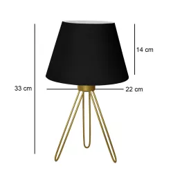 TRIP 204-0085 Μοντέρνο Eπιτραπέζιο Φωτιστικό Πορτατίφ Μονόφωτο 1 x E27 IP20 Χρυσό Μέταλλο με Μαύρο Ύφασμα - Μ22 x Π22 x Υ33cm