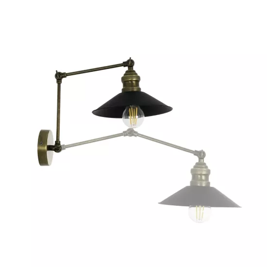 HAWK 204-0114 Μοντέρνο Φωτιστικό Τοίχου - Απλίκα με Ντουί 1 x E27 AC 220-240V IP20 - Μαύρο & Μπρούτζινο - Μ22 x Π44 x Υ23cm