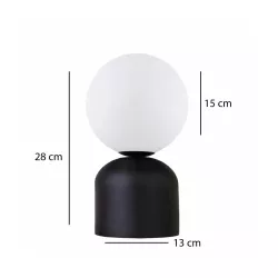 MAGIC 204-0132 Μοντέρνο Eπιτραπέζιο Φωτιστικό Μονόφωτο 1 x E14 IP20 Μαύρο Μέταλλο με Λευκό Γυαλί - Μ13 x Π13 x Υ28cm