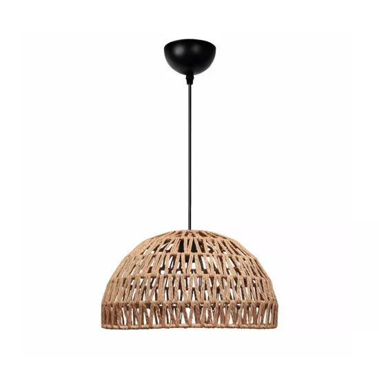 SAND 204-0167 Boho Κρεμαστό Φωτιστικό Καμπάνα Μονόφωτο 1 x E27 IP20 Μπεζ Σχοινί - Μ29 x Π29 x Υ16cm