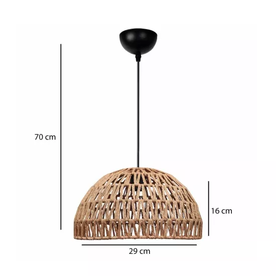SAND 204-0167 Boho Κρεμαστό Φωτιστικό Καμπάνα Μονόφωτο 1 x E27 IP20 Μπεζ Σχοινί - Μ29 x Π29 x Υ16cm