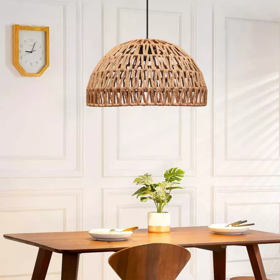 SAND 204-0167 Boho Κρεμαστό Φωτιστικό Καμπάνα Μονόφωτο 1 x E27 IP20 Μπεζ Σχοινί - Μ29 x Π29 x Υ16cm