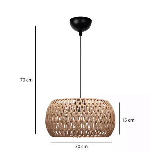 DARIO 204-0168 Boho Κρεμαστό Φωτιστικό Kαπέλο Μονόφωτο 1 x E27 IP20 Καφέ Σχοινί - Μ30 x Π30 x Υ15cm