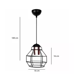 BUR 204-0180 Μοντέρνο Κρεμαστό Φωτιστικό Οροφής Μονόφωτο 1 x E27 AC 220-240V IP20 Μαύρο - Μ16 x Π16 x Υ19cm