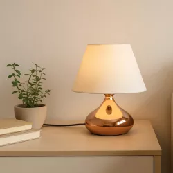 KORG 204-0184 Μοντέρνο Επιτραπέζιο Φωτιστικό Πορτατίφ Μονόφωτο 1 x E27 AC 220-240V IP20 Μπεζ & Χάλκινο - Μ17 x Π17 x Υ23cm