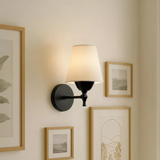 ELEGANTE 204-0186 Μοντέρνο Φωτιστικό Τοίχου Απλίκα Μονόφωτο 1 x E27 AC 220-240V IP20 Μπεζ & Μαύρο - Μ14 x Π14 x Υ26cm