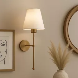 LING 204-0189 Μοντέρνο Φωτιστικό Τοίχου - Απλίκα με Ντουί 1 x E27 AC 220-240V IP20 - Χρυσό & Μπεζ - Μ14 x Π21 x Υ54cm