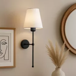LING 204-0190 Μοντέρνο Φωτιστικό Τοίχου - Απλίκα με Ντουί 1 x E27 AC 220-240V IP20 - Μαύρο & Μπεζ - Μ14 x Π21 x Υ54cm