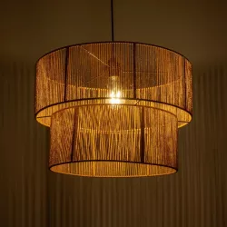 ROXXI 205-0020 Boho Κρεμαστό Φωτιστικό Οροφής με Ντουί 1 x E27 AC 220-240V IP20 - Μπεζ - M50 x Π50 x Υ36cm