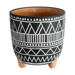 Artificial Garden NAIROBI 20509 Διακοσμητικό Κεραμικό Κασπώ Γλάστρα - Flower Pot Μαύρο με Λευκό Φ16 x Υ16cm