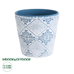 Artificial Garden CASABLANCA 20517 Διακοσμητικό Κεραμικό Κασπώ Γλάστρα - Flower Pot Λευκό με Μπλε Φ14 x Υ13cm