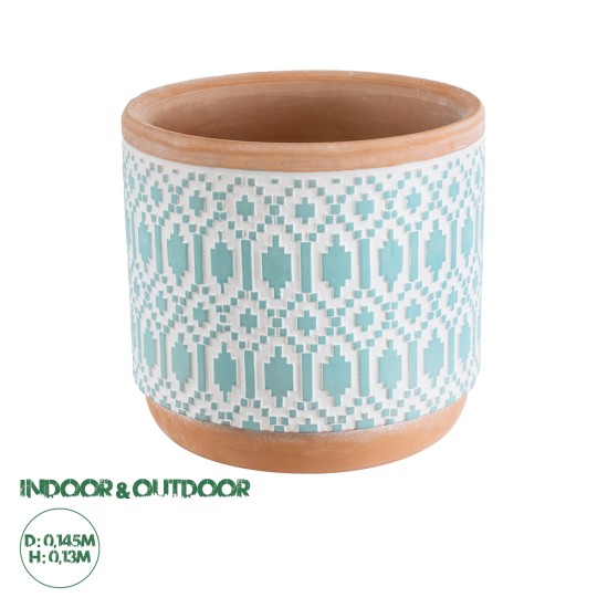 Artificial Garden DELHI 20523 Διακοσμητικό Κεραμικό Κασπώ Γλάστρα - Flower Pot Γαλάζιο με Λευκό και Μπεζ Φ14.5 x Υ13cm