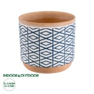 Artificial Garden KOLKATA 20525 Διακοσμητικό Κεραμικό Κασπώ Γλάστρα - Flower Pot Λευκό με Μπλε και Μπεζ Φ14.5 x Υ13cm