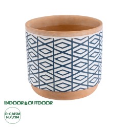 Artificial Garden KOLKATA 20525 Διακοσμητικό Κεραμικό Κασπώ Γλάστρα - Flower Pot Λευκό με Μπλε και Μπεζ Φ14.5 x Υ13cm