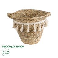 Artificial Garden SANTORINI 20572 Διακοσμητικό Πλεκτό Κασπώ Γλάστρα - Flower Pot Μπεζ με Λευκό Φ17 x Υ16cm