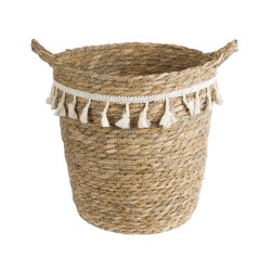 Artificial Garden SANTORINI 20573 Διακοσμητικό Πλεκτό Κασπώ Γλάστρα - Flower Pot Μπεζ με Λευκό Φ26 x Υ28cm