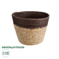 Artificial Garden LEFKADA 20574 Διακοσμητικό Πλεκτό Κασπώ Γλάστρα - Flower Pot Μπεζ με Καφέ Φ18 x Υ15cm