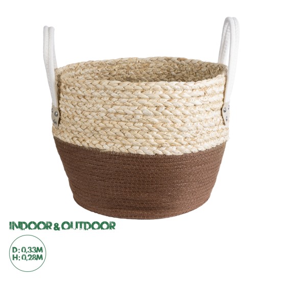 Artificial Garden CAROLINA 20580 Διακοσμητικό Πλεκτό Κασπώ Γλάστρα - Flower Pot Μπεζ με Καφέ και Λευκό Φ33 x Υ28cm