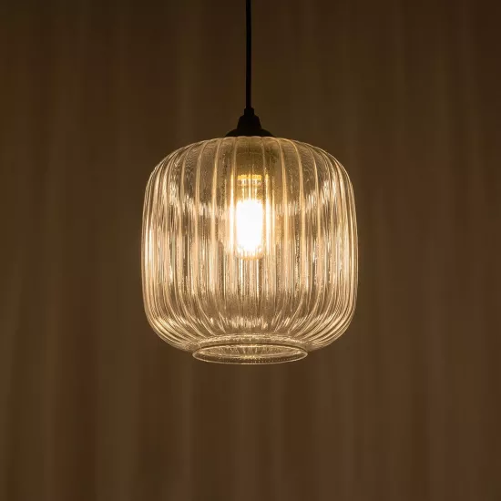 MELONI 206-0013 Μοντέρνο Κρεμαστό Φωτιστικό Οροφής με Ντουί 1 x E27 AC 220-240V IP20 - Διάφανο - Μ20 x Π20 x Υ24cm