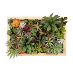 Artificial Garden VARIOUS PLANT 20642 Τεχνητό Διακοσμητικό Φυλλωσιάς σε Ξύλινο Πάνελ - Κάθετος Κήπος Μιξ Μ60 x Π40 x Υ20cm