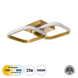 NORA 61063 Μοντέρνο Φωτιστικό Οροφής LED 22W 2640lm 300° AC 220-240V IP20 Ρυθμιζόμενο Λευκό CCT με On/Off 2700K/4500K/6000K - Lumileds SMD Chip - Χρυσό Βούρτσας - Μ40 x Π24 x Υ7cm - 3 Χρόνια Εγγύηση