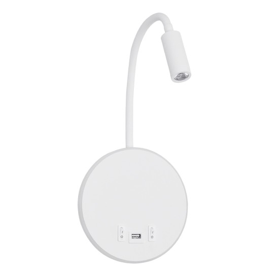 GOOSE 61693 Μοντέρνο Φωτιστικό Τοίχου - Απλίκα Ξενοδοχείου Reading Light με Φορτιστή USB 3A LED 6W 600lm 36° & 360° AC 220-240V IP20 Θερμό Λευκό 2700K - CREE XPE & Lumileds SMD Chip - Λευκό Ματ - Μ15.5 x Π15 x Υ30.5cm - 3 Χρόνια Εγγύηση
