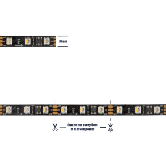 DIGIPRO 90773 Ψηφιακή Pixel Addressable Ταινία LED 12W/m 1080lm/m 120° DC 12V IP20 60 x SMD5050 Chip/m 20 x Pixel/m Πολύχρωμο RGB+WW Dimmable SPI/TTL Protocol IC TM1814/UCS1912/UCS2912 - Sanan SMD Chip - Μ500 x Π1 x Υ0.2cm - Ρολό 5 Μέτρων - 5 Χρόνια Εγγύη
