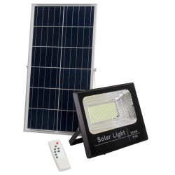 HERMES 71558 Προβολέας με IR Ασύρματο Χειριστήριο LED 200W 10000lm 120° DC 5V με Φωτοβολταϊκό Panel 5V 20W & Επαναφορτιζόμενη Μπαταρία Li-ion 3.2V 20000mAh Αδιάβροχο IP66 Ψυχρό Λευκό 6000K Dimmable - Sanan SMD Chip - Μαύρο - Μ35 x Π29 x Υ7.5cm - 2 Χρό