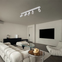 kelvo® SPOTA KLV-101-0143 Κινούμενο Φωτιστικό Σποτ Οροφής για 5 Λάμπες MR16 με Ντουί GU10 AC 220-240V IP20 - Λευκό Ματ - Μ79.5 x Π6.3 x Υ14cm