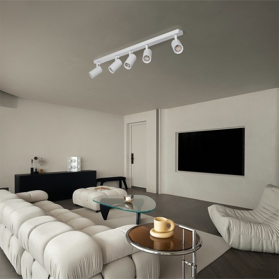 kelvo® SPOTA KLV-101-0143 Κινούμενο Φωτιστικό Σποτ Οροφής για 5 Λάμπες MR16 με Ντουί GU10 AC 220-240V IP20 - Λευκό Ματ - Μ79.5 x Π6.3 x Υ14cm