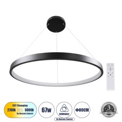 NEMESIS 61161 Κρεμαστό Φωτιστικό Δαχτυλίδι-Κύκλος LED CCT 67W 7689lm 360° AC 220-240V - Εναλλαγή Φωτισμού μέσω Τηλεχειριστηρίου All In One Ψυχρό 6000k+Φυσικό 4500k+Θερμό 2700k Dimmable Φ80cm - Μαύρο - 3 Years Warranty