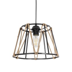 JUTE 203-0090 Μοντέρνο Κρεμαστό Φωτιστικό Οροφής με Ντουί 1 x E27 AC 220-240V IP20 - Μαύρο & Μπεζ - Μ30 x Π30 x Υ23cm