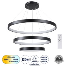 NEMESIS TRIO 61170 Μοντέρνο Κρεμαστό Φωτιστικό Οροφής LED 120W 14723lm 360° AC 220-240V IP20 Ρυθμιζόμενο Λευκό CCT με Χειριστήριο από 2700K έως 6000K Dimmable - Lumileds SMD Chip - Μαύρο Ματ - Μ80 x Π80 x Υ80cm - 3 Χρόνια Εγγύηση